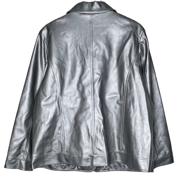 Susan Graver Studded Gunmetal Gray Rocker Moto‎ Jacket Faux Leather Size 1X - Picture 2 of 9